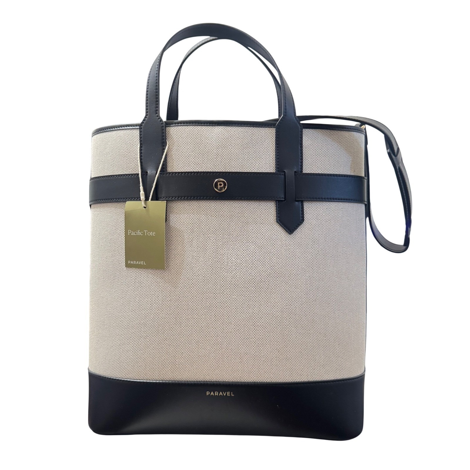 Paravel Pacific Tote Bag Os Cream Black New Canvas Leather Shoulder Strap — image 6 of 8
